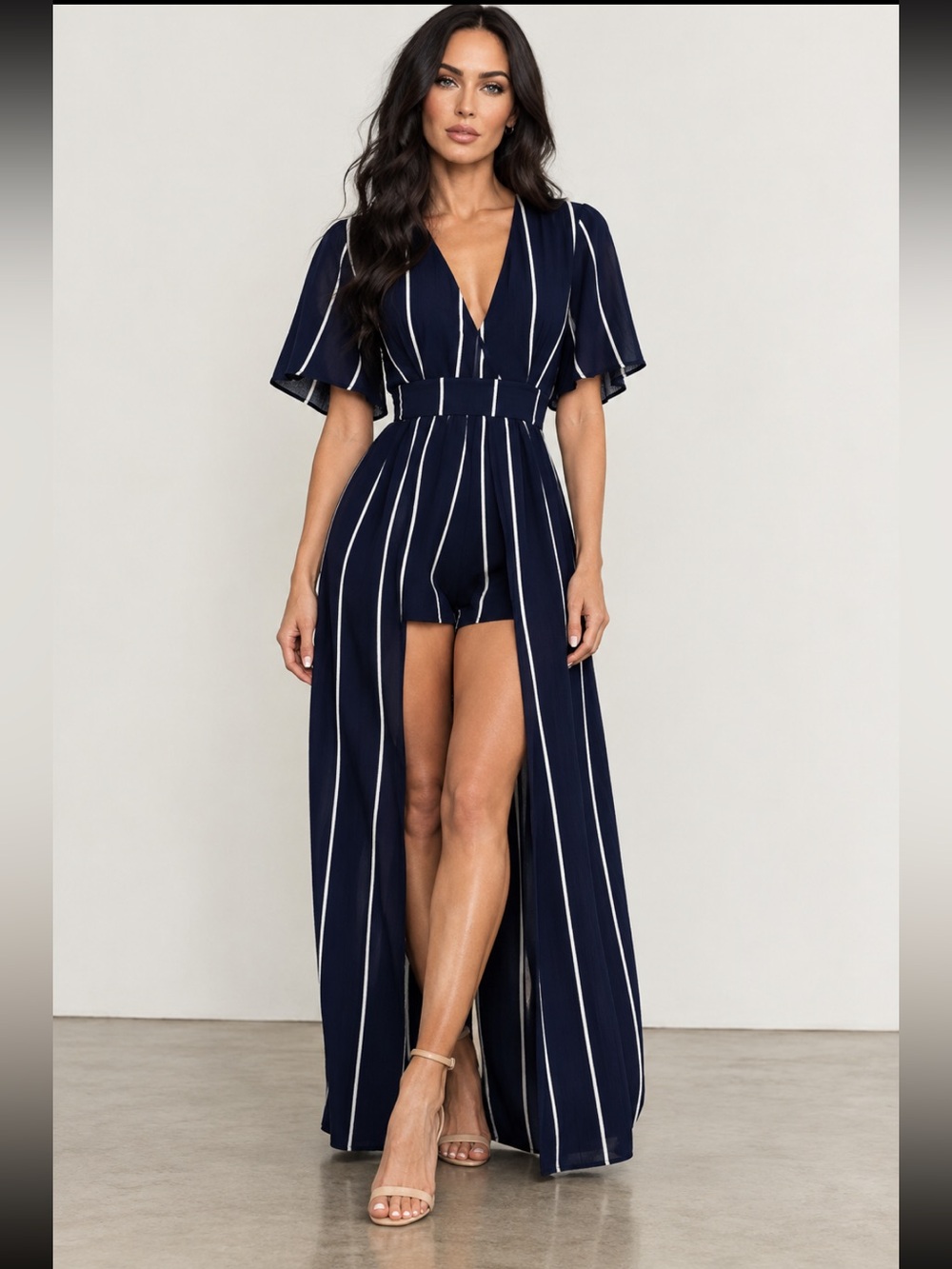 New San Joy Navy & White Romper. Cute yet elegant!